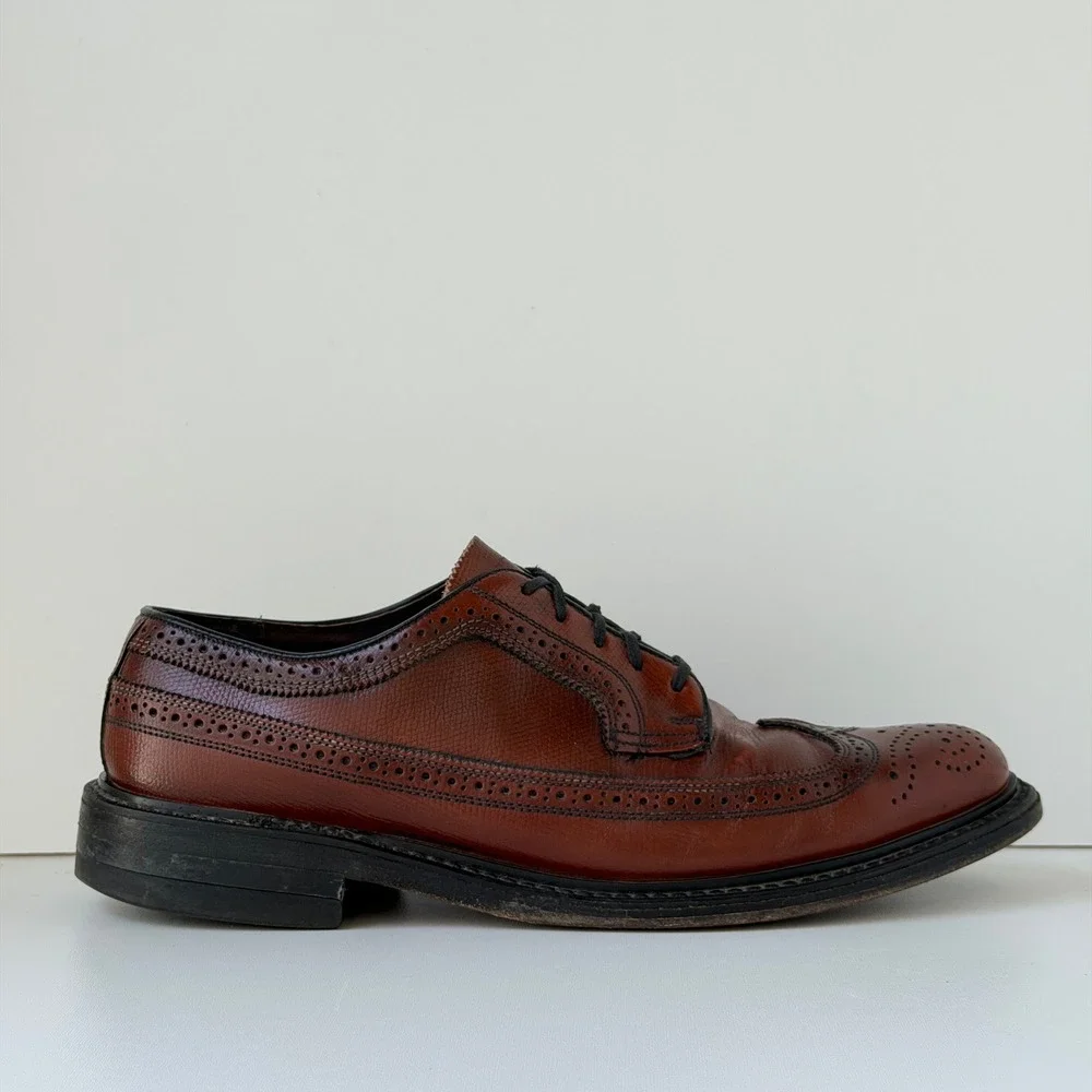 Vintage Stafford Wingtip Oxford Shoes Mens 9 Brown Leather Brogue Made in USA